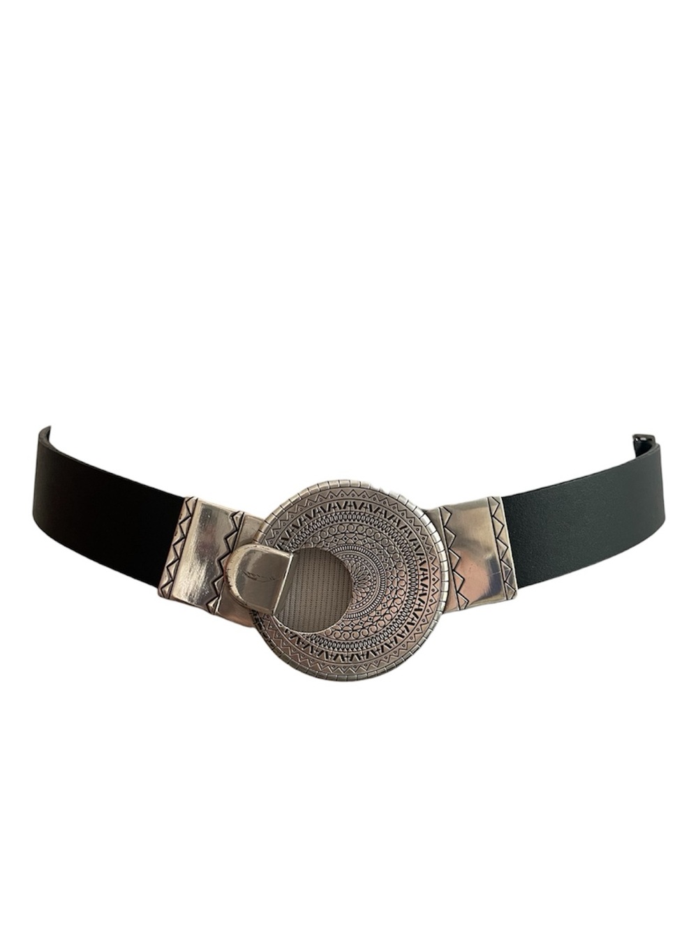 Chico’s Black Leather Medallion Statement Belt Adjustable Belt
